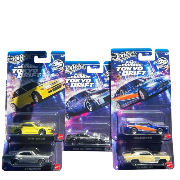 Hot Wheels Tokyo Drift Toy Car Collection - Yellow Silver Blue